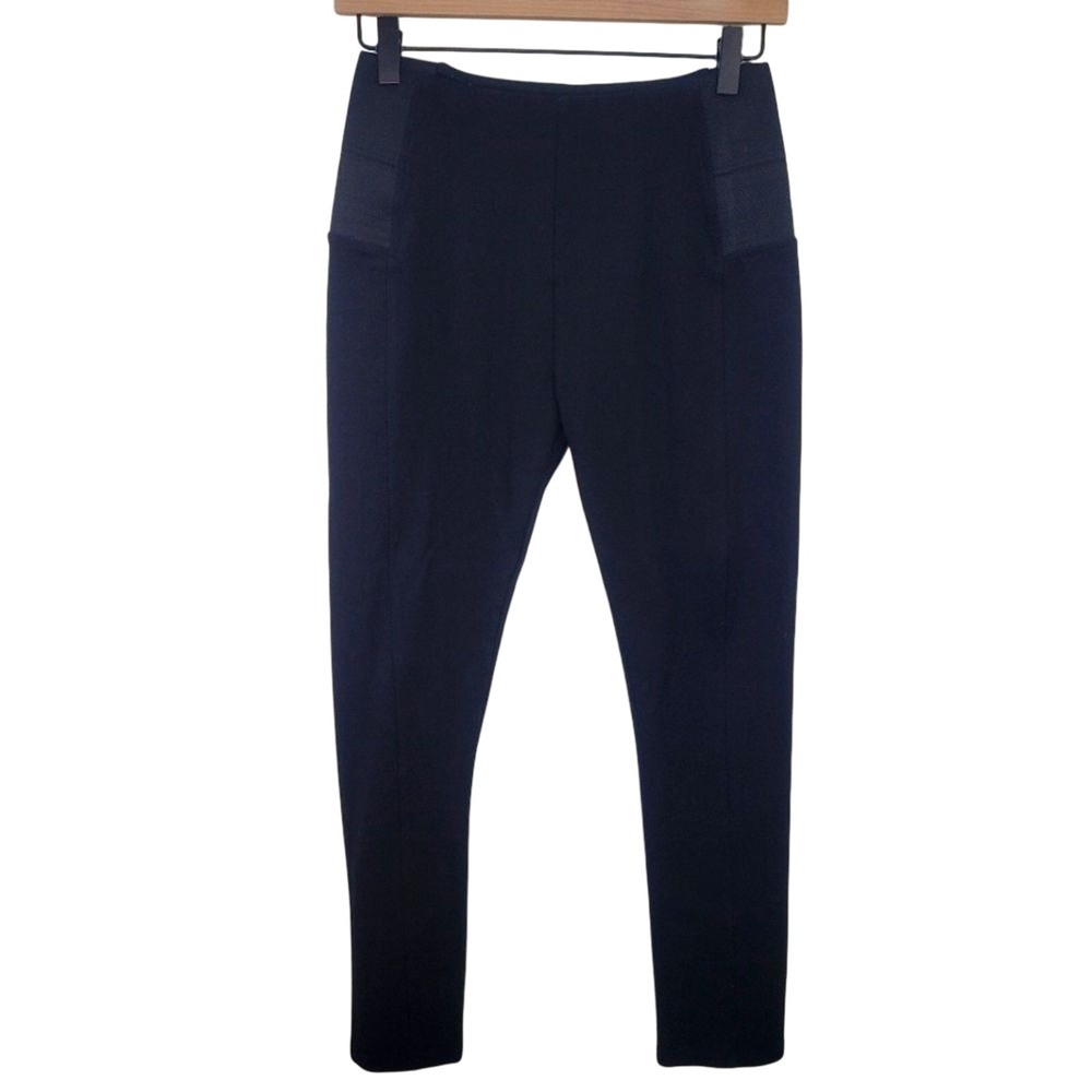 Pink Lily Womens Black Ponte‎ Knit Leggings High Rise Elastic Side Panels Small